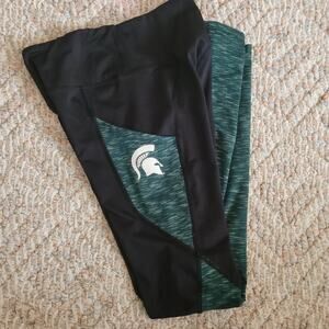 Michigan State Spartans Womens Leggings XS Green Black Athletic Pocket MSU
